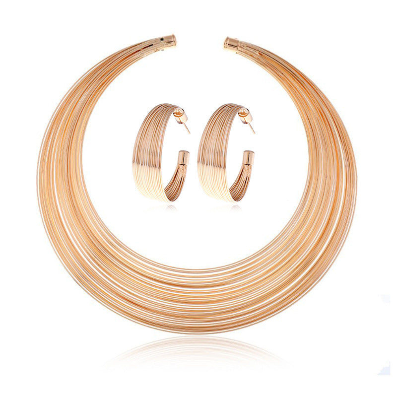 Golden Orbit Statement Necklace Set