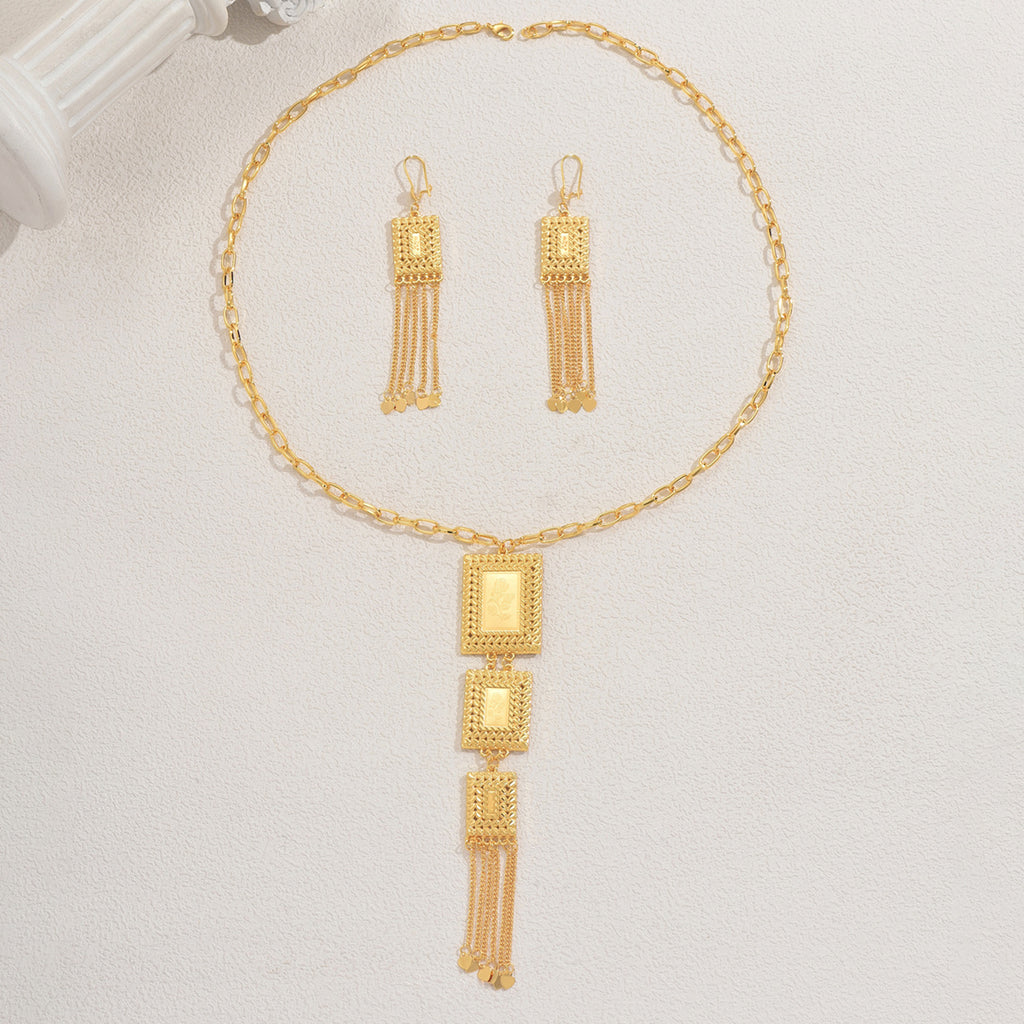 Golden Caravan Fringe Necklace & Earring Set