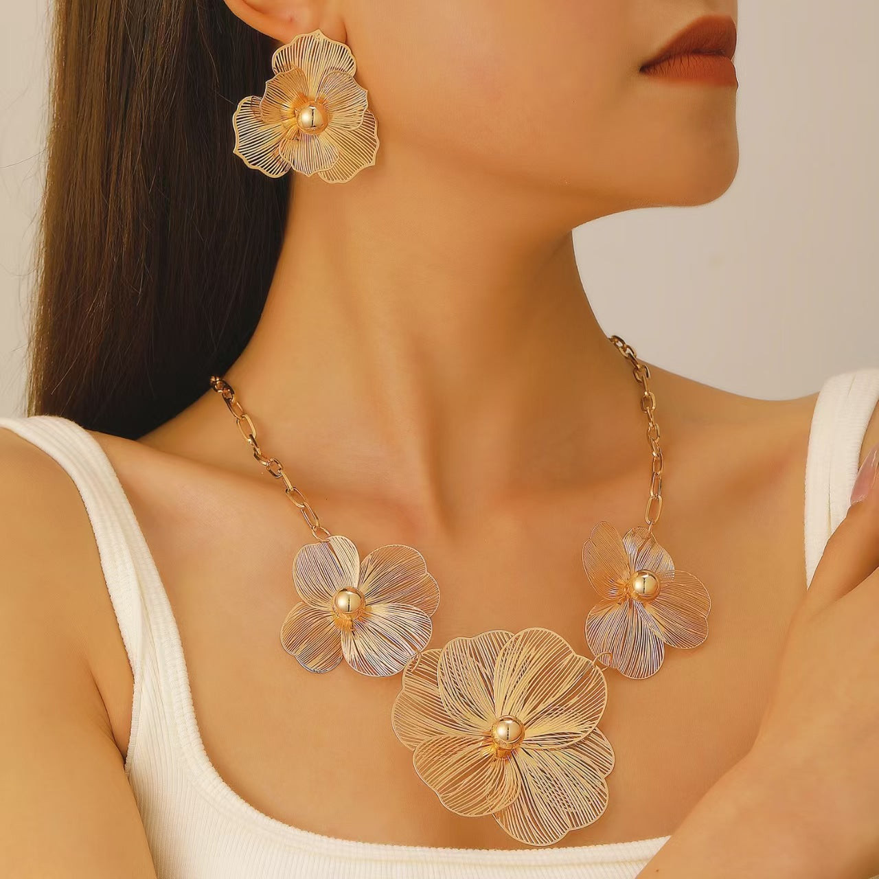 Golden Bloom Celestial Necklace & Earring Set