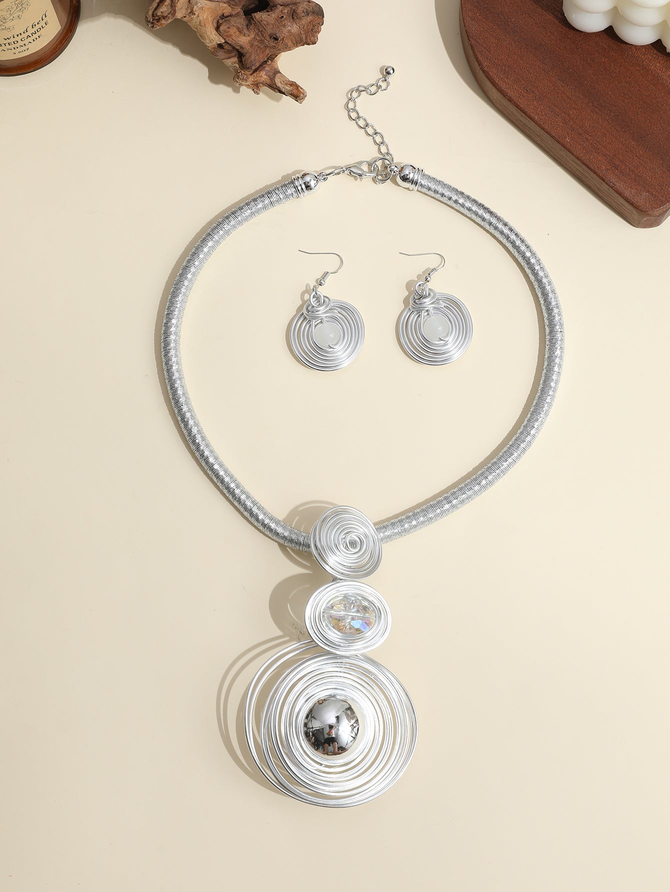 Spiral Moon Resonance Necklace & Earring Set