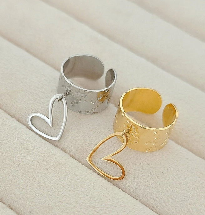 Adjustable Heart Charm Ring