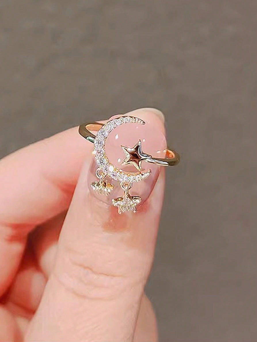 Celestial Dangle Moon &amp; Stars Ring