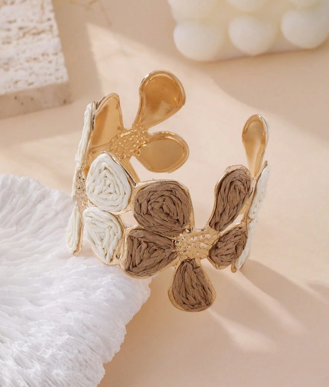 Coastal Bloom Raffia Cuff ✨