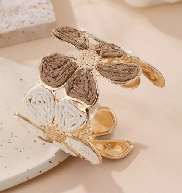 Coastal Bloom Raffia Cuff ✨