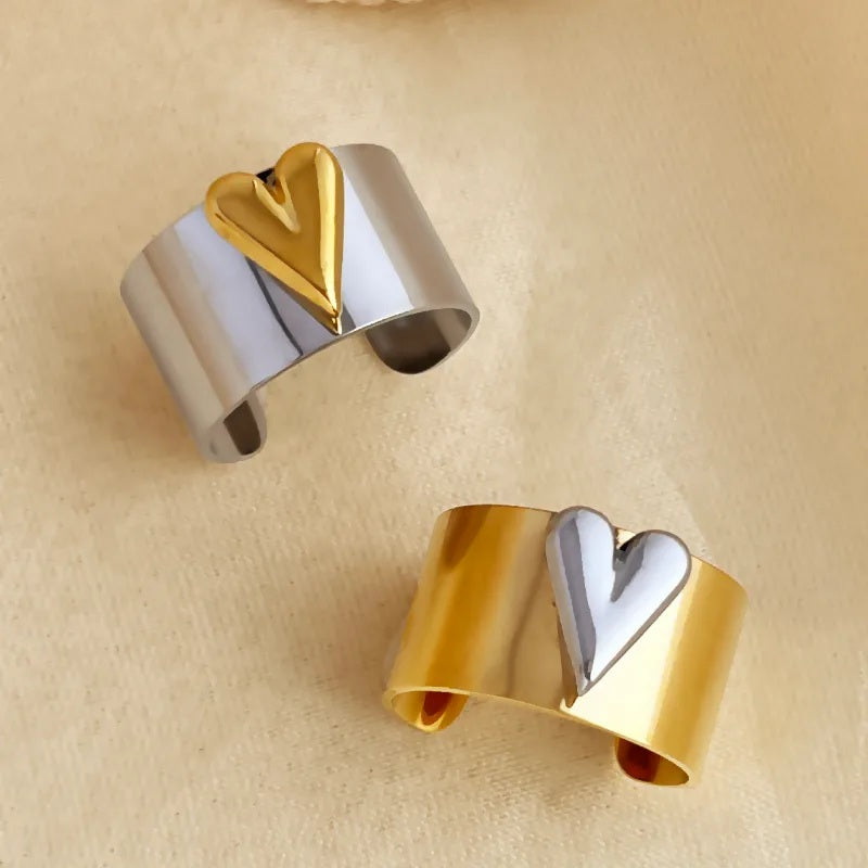 Dual Harmony Adjustable Heart Cuff Rings