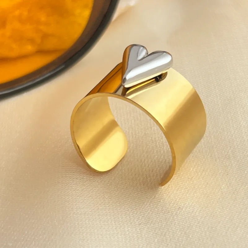 Dual Harmony Adjustable Heart Cuff Rings
