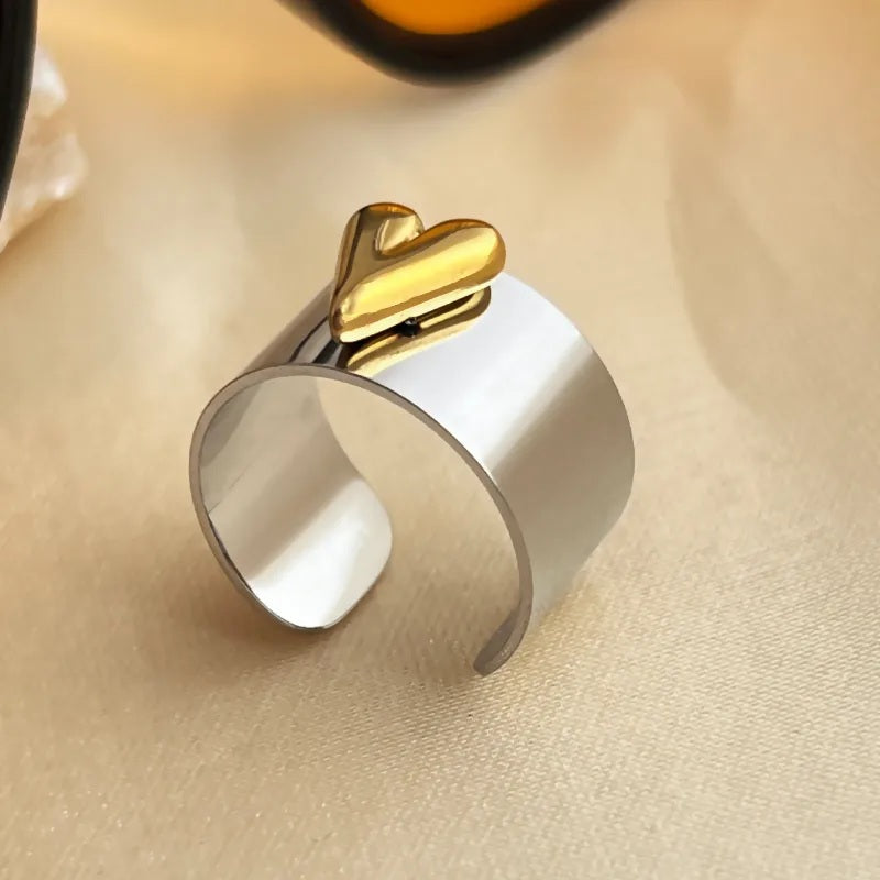 Dual Harmony Adjustable Heart Cuff Rings