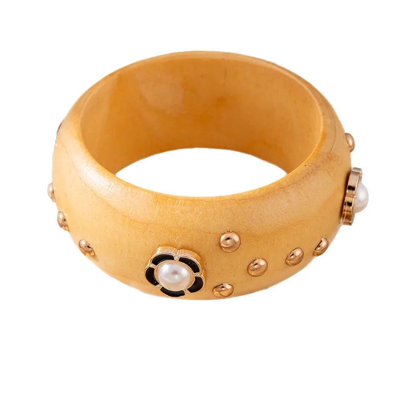 Midnight Pearl Wooden Bangle ✨