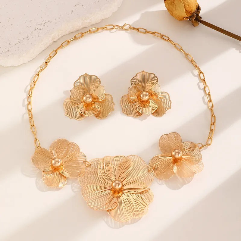 Golden Bloom Celestial Necklace & Earring Set