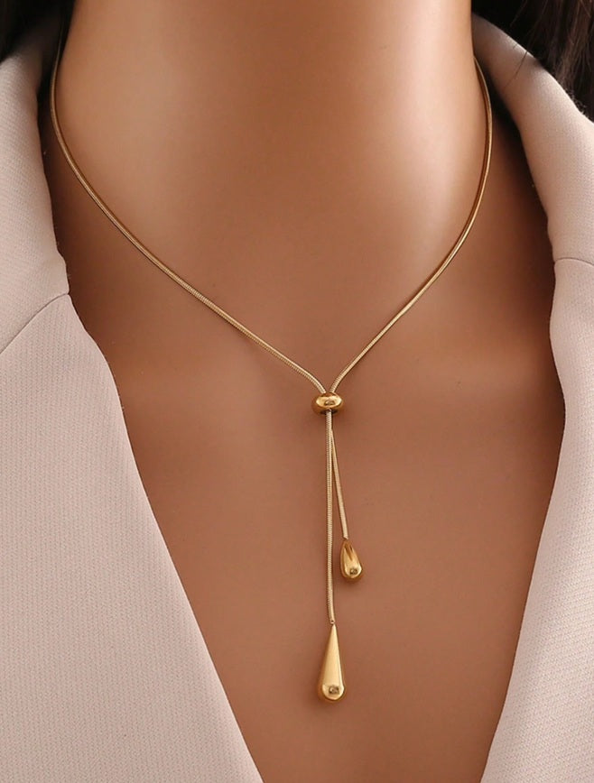 Golden Cascade Lariat Necklace & Earrings Set