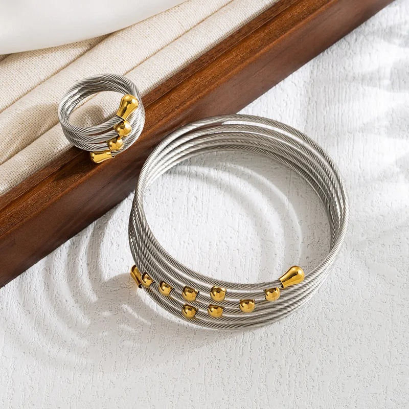 Golden Tides Layered Bracelet & Ring Set