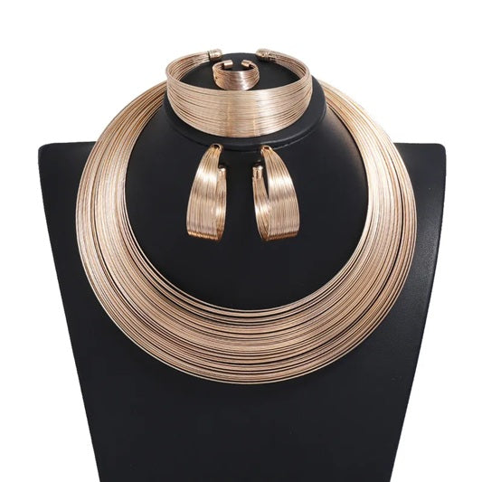 Golden Orbit Statement Necklace Set