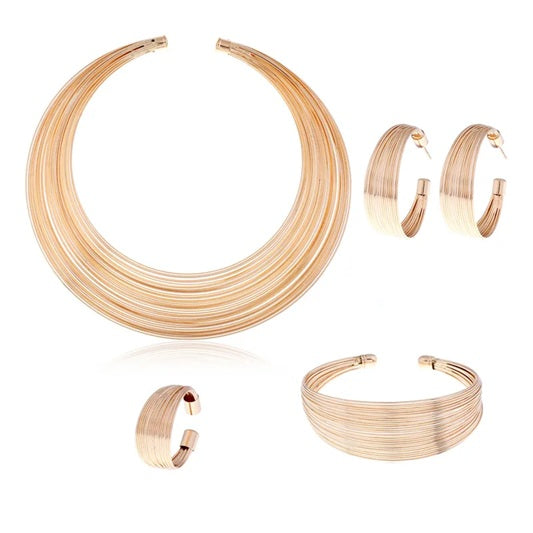 Golden Orbit Statement Necklace Set