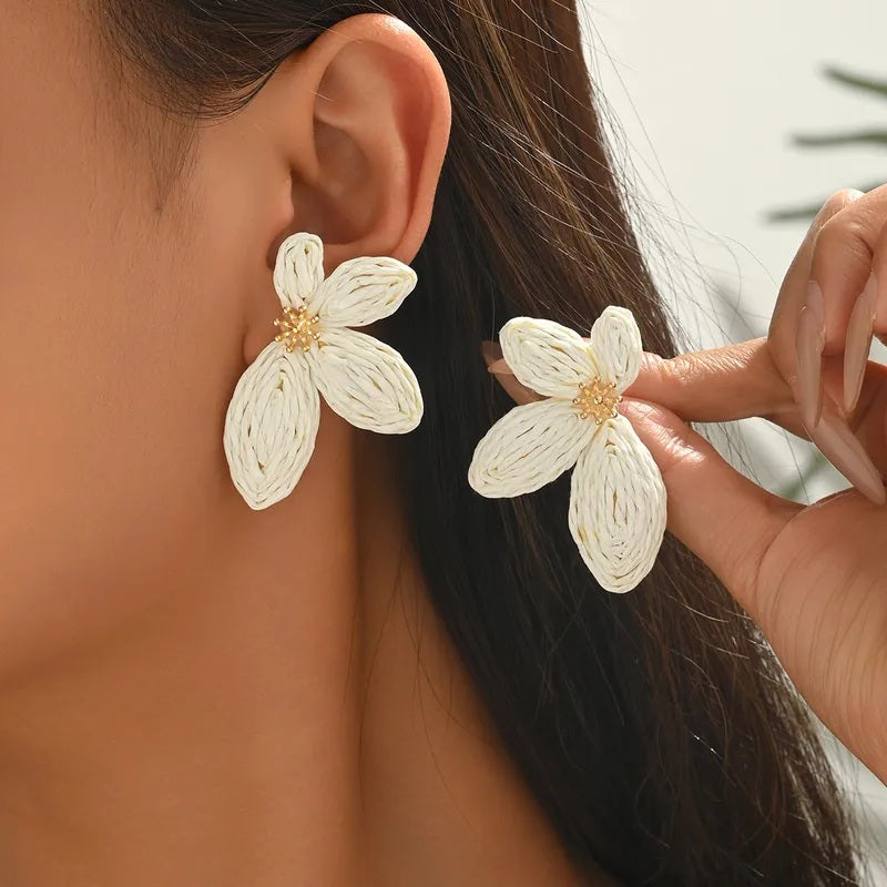 Ivory Bloom Raffia Earrings ✨