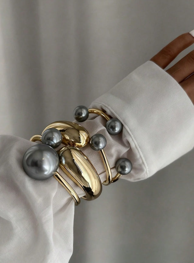 Lunar Pearl Orbit Bangles