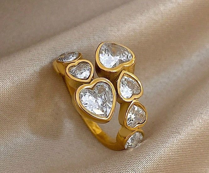Crystal Heart Cascade Ring