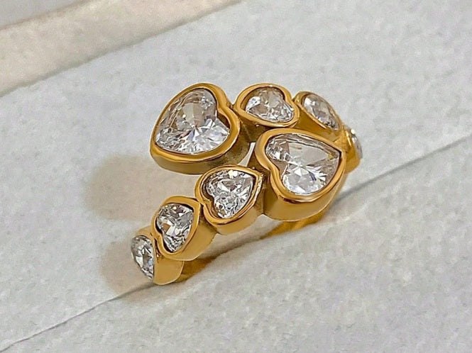 Crystal Heart Cascade Ring
