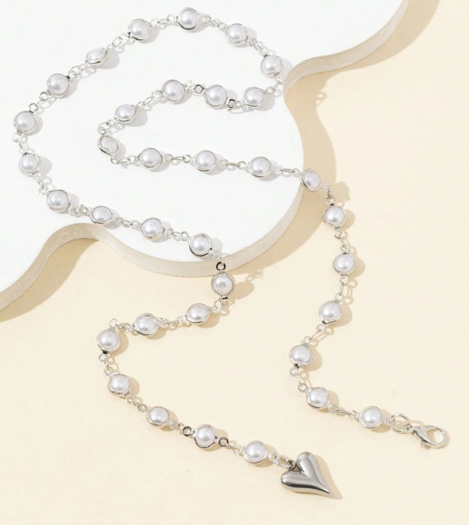 Pearl Heart Lariat Necklace