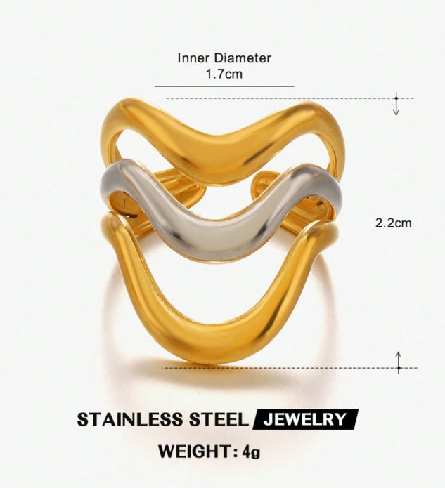 Sculpted Waves Stainless Steel Ring Collection