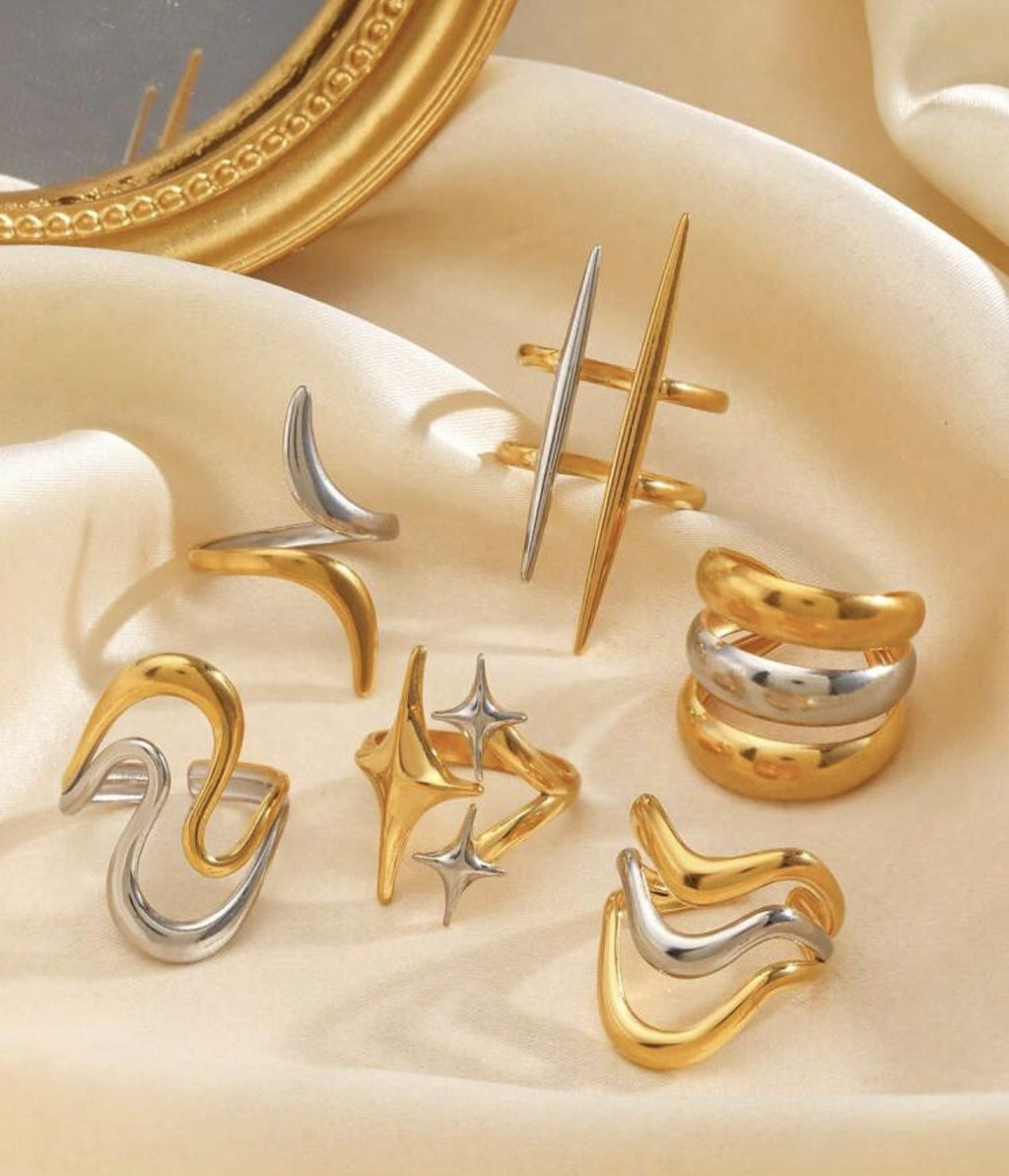 Sculpted Waves Stainless Steel Ring Collection