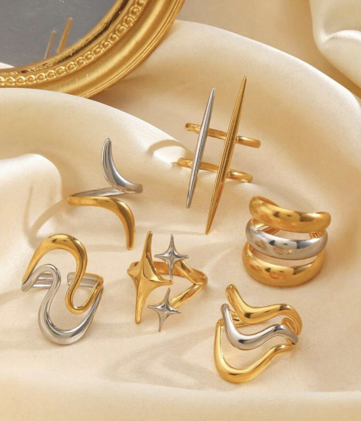 Sculpted Waves Stainless Steel Ring Collection