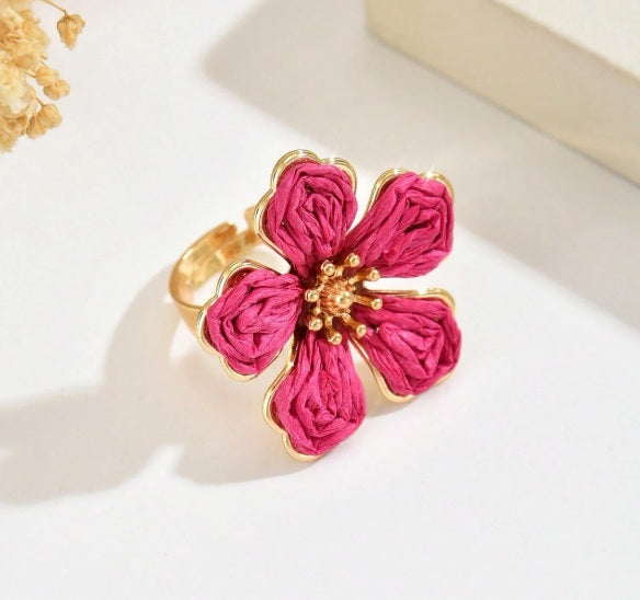Sunset Bloom Raffia Ring ✨
